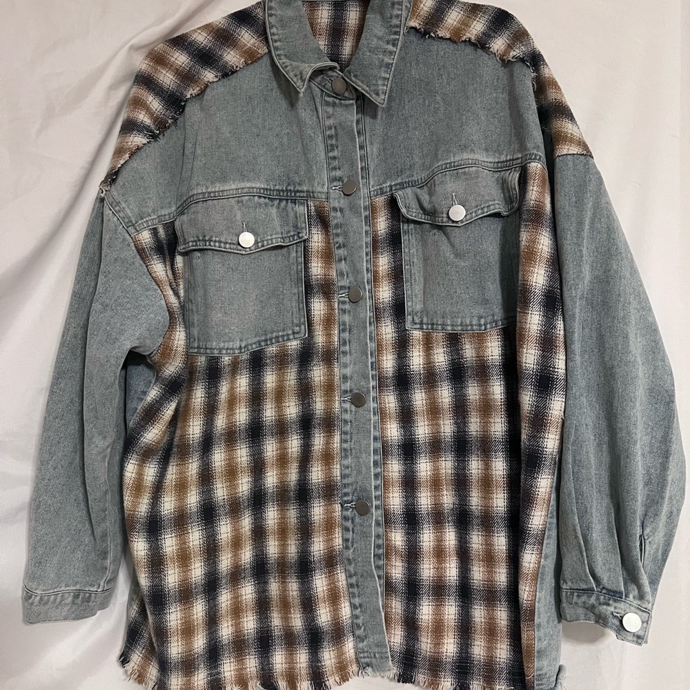 Nasty Gal Plaid Denim Button-Up Shirt